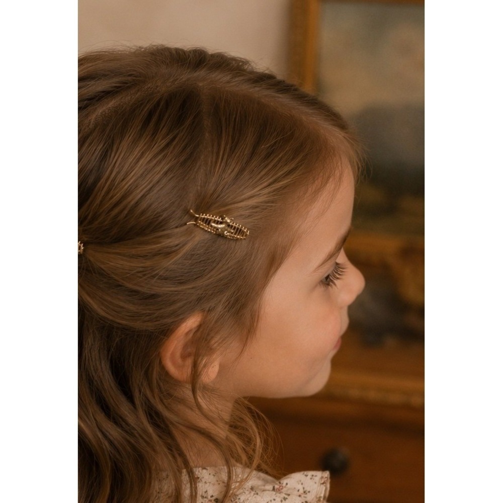 Vintage Gold Tone Teddy Bear on Picket Fence Hair Barrettes Set of 2 Novelty